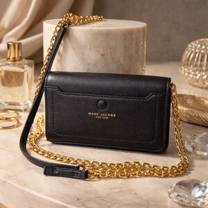Marc Jacobs Black Leather Crossbody with Gold Chain